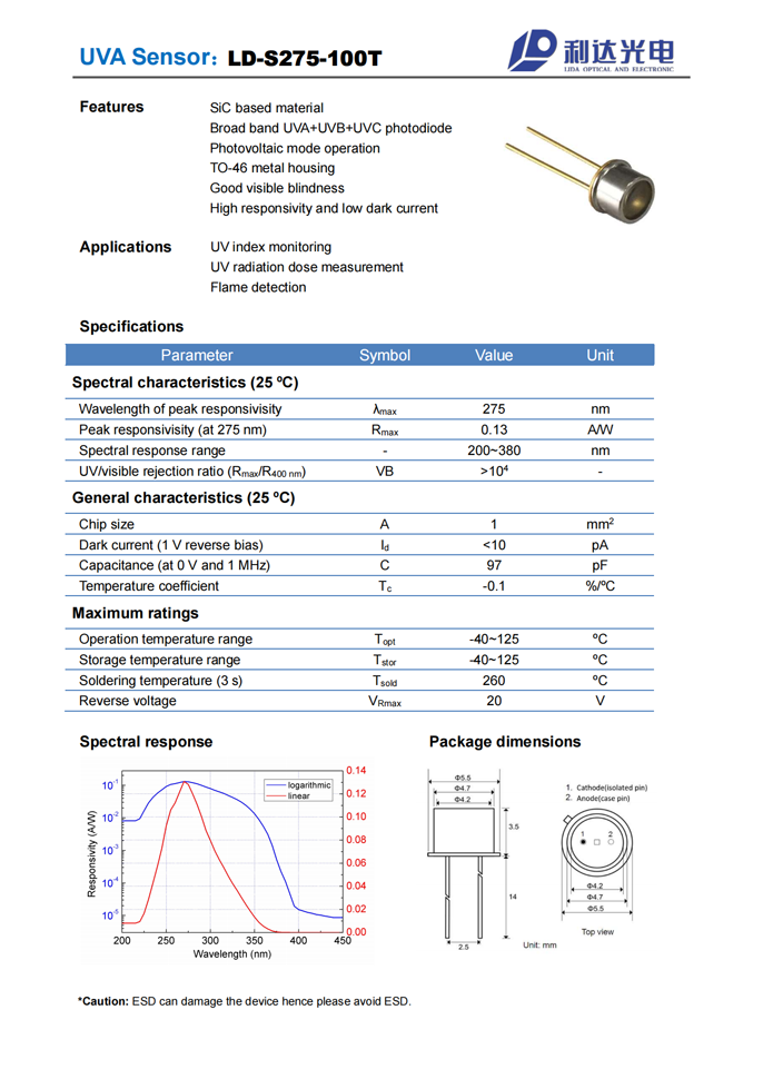 SiC系列紫外探測(cè)器 LD-S275-100T